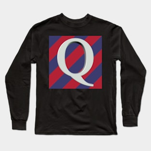 Old Glory Letter Q Dimensional Grey on Red and Blue Stripes Long Sleeve T-Shirt